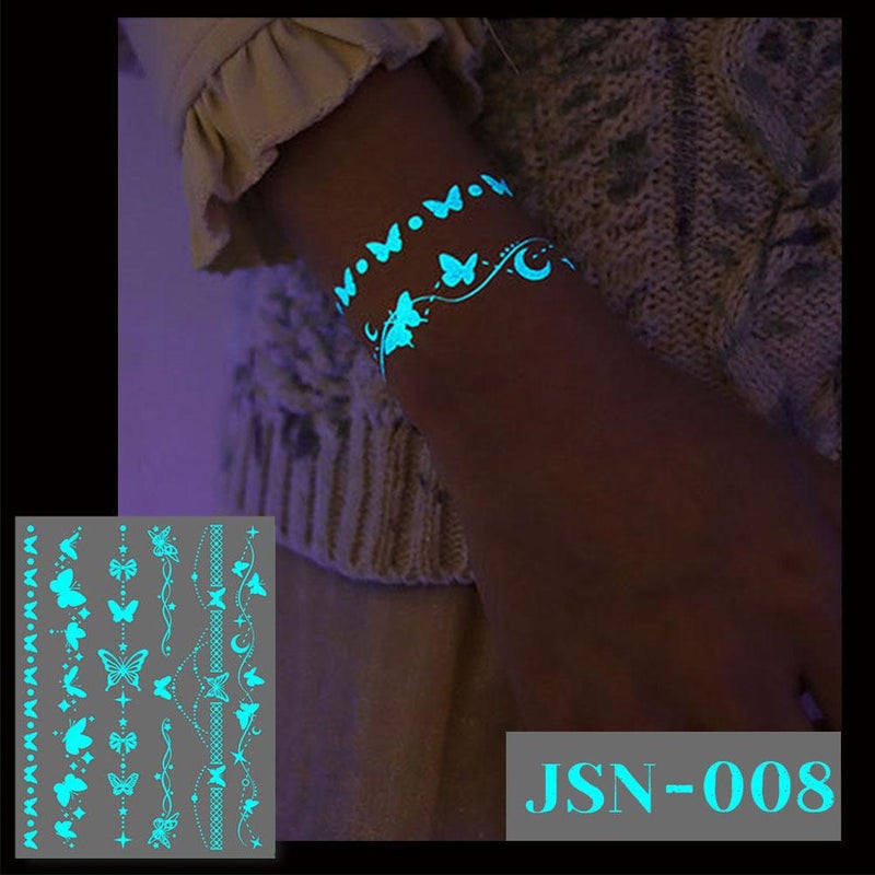 White henna blue glow-in-the-dark butterfly tattoo sticker face sticker henna arm sticker collarbone glow-in-the-dark sticker 1pcs